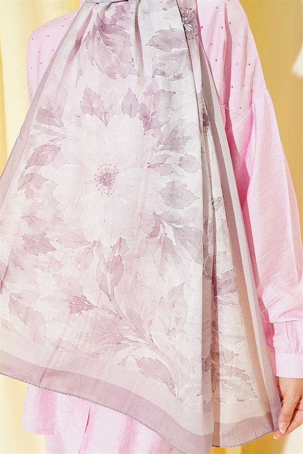 Pastel Floral Bamboo Crash Shawl Light Mink
