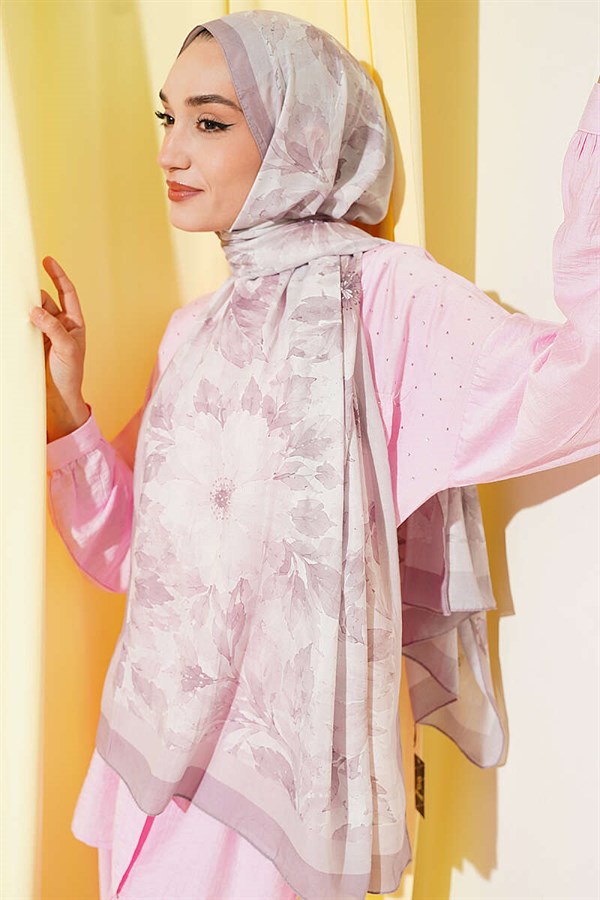 Pastel Floral Bamboo Crash Shawl Light Mink
