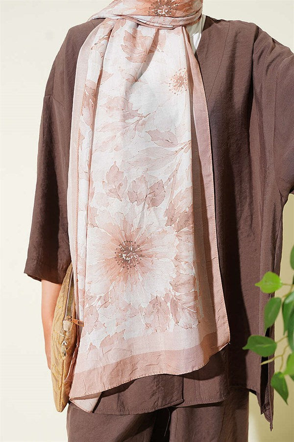Pastel Floral Bamboo Crash Shawl Beige