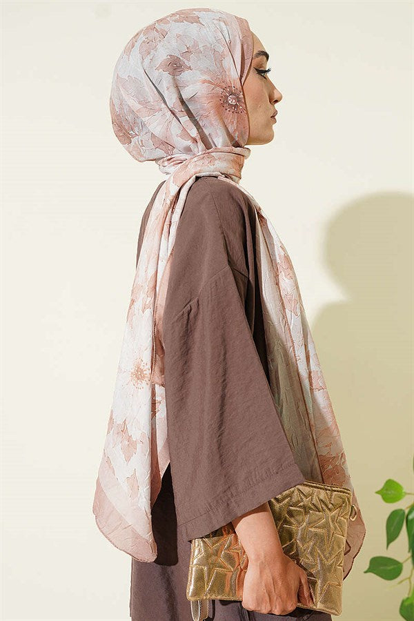 Pastel Floral Bamboo Crash Shawl Beige