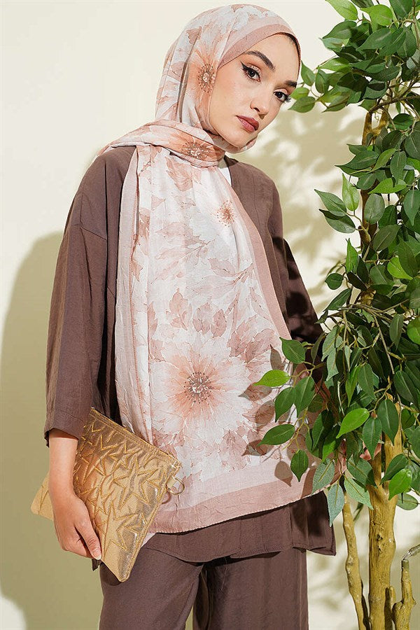 Pastel Floral Bamboo Crash Shawl Beige