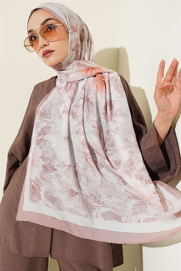 Pastel Floral Bamboo Crush Shawl Sand Beige