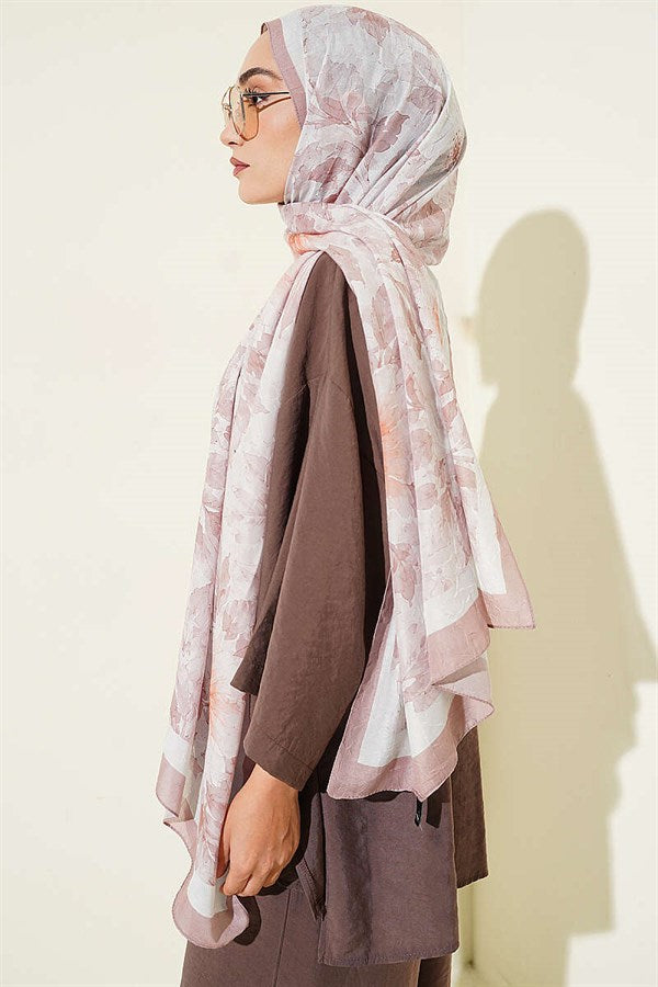 Pastel Floral Bamboo Crush Shawl Sand Beige