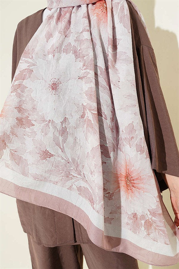 Pastel Floral Bamboo Crush Shawl Sand Beige