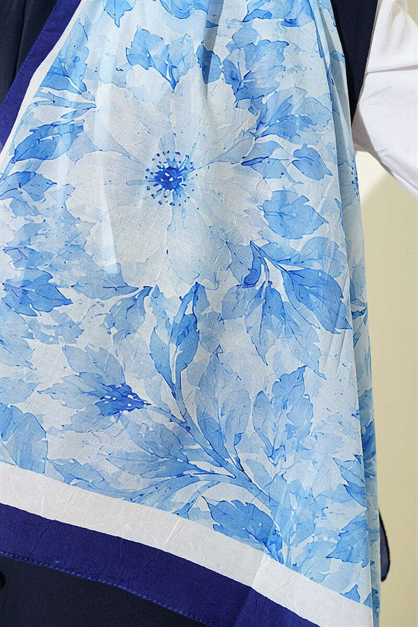 Pastel Floral Bamboo Crush Scarf Navy Blue