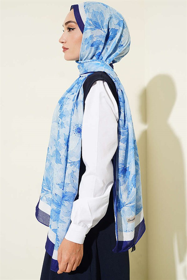 Pastel Floral Bamboo Crush Scarf Navy Blue