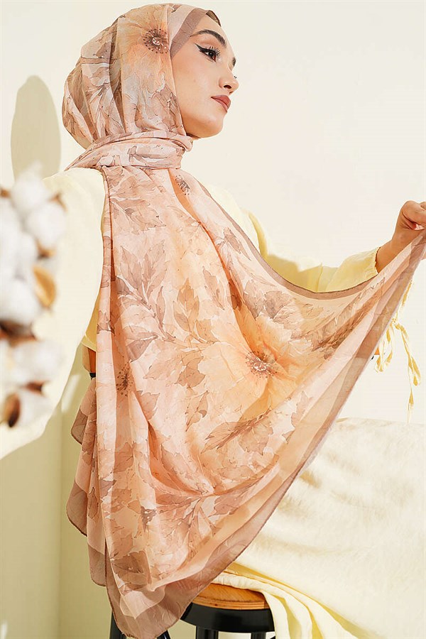 Pastel Floral Bamboo Crush Shawl Latte