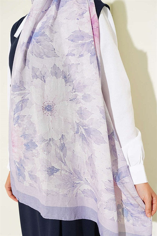 Pastel Floral Bamboo Crash Shawl Lilac