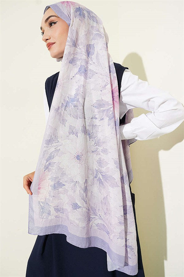 Pastel Floral Bamboo Crash Shawl Lilac