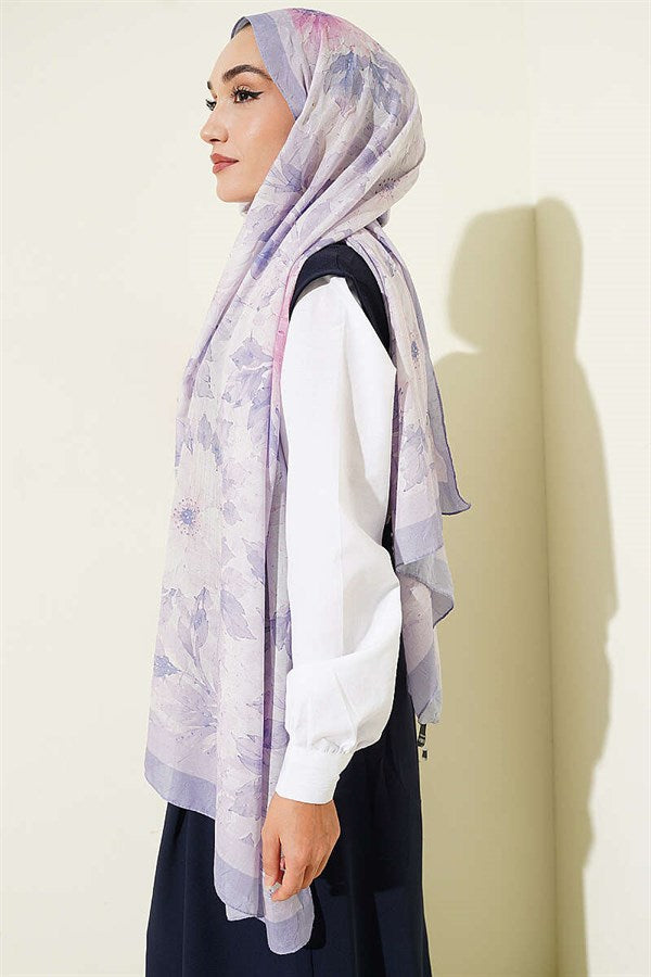 Pastel Floral Bamboo Crash Shawl Lilac