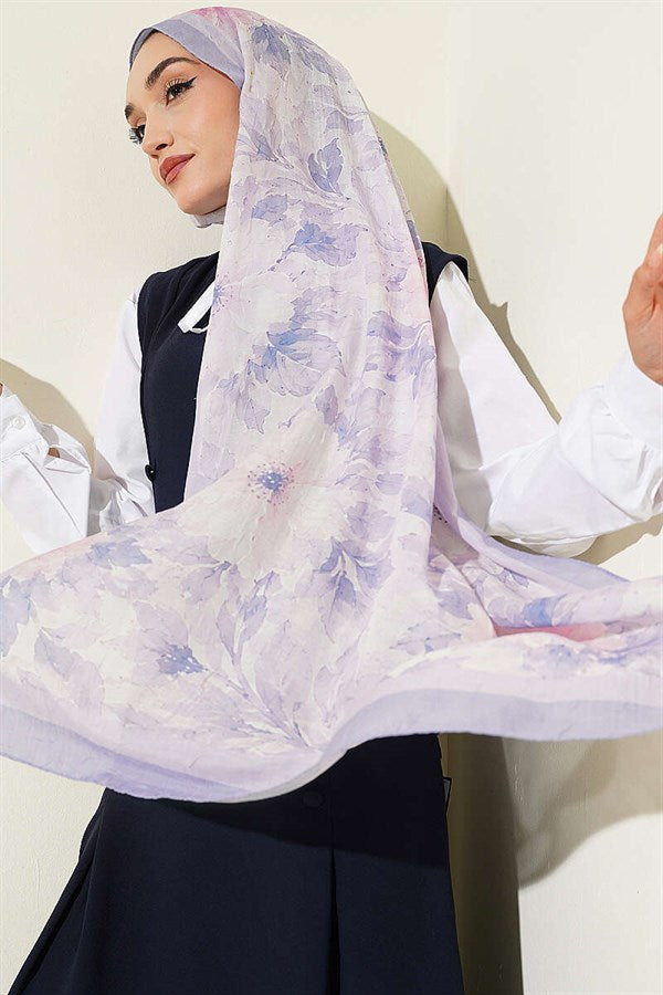 Pastel Floral Bamboo Crash Shawl Lilac