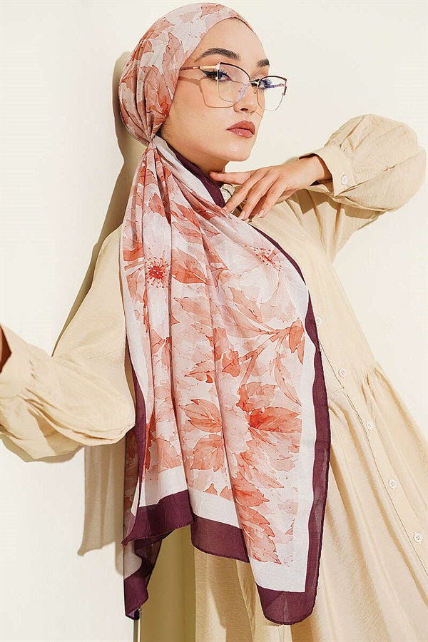Pastel Floral Bamboo Crush Shawl Plum