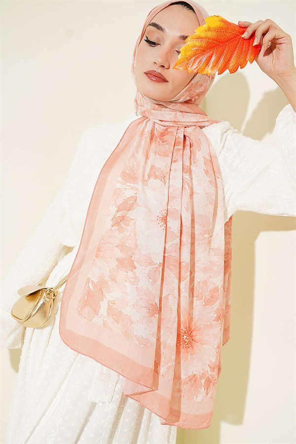 Pastel Floral Bamboo Crush Shawl Salmon
