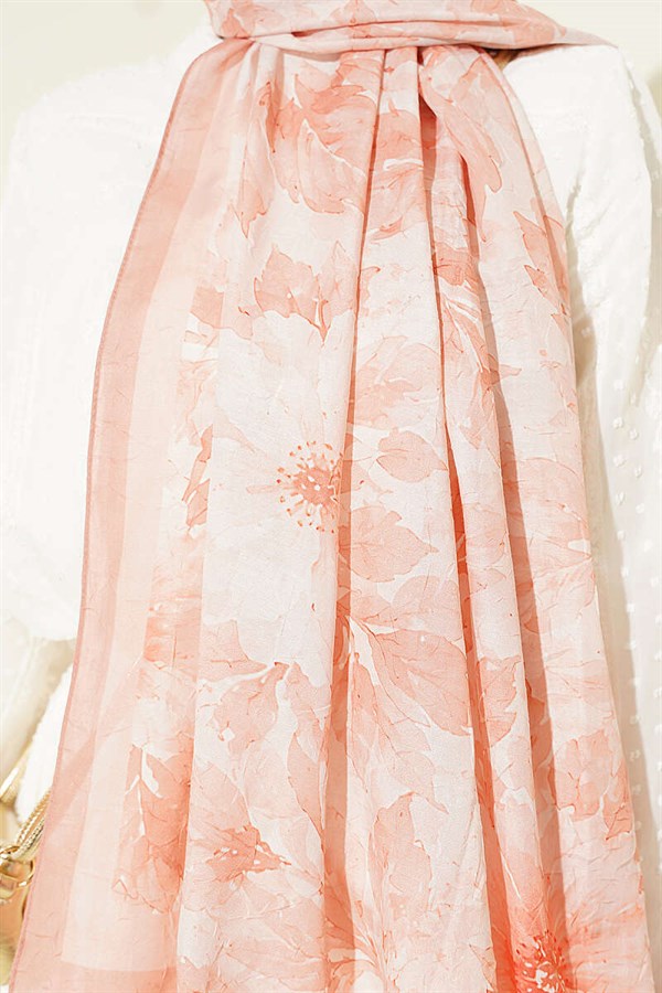 Pastel Floral Bamboo Crush Shawl Salmon