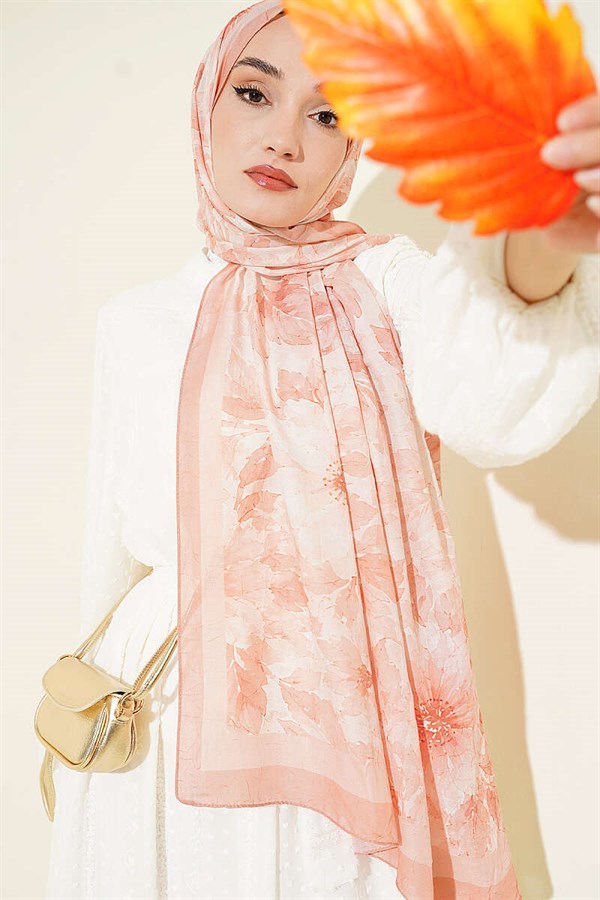 Pastel Floral Bamboo Crush Shawl Salmon