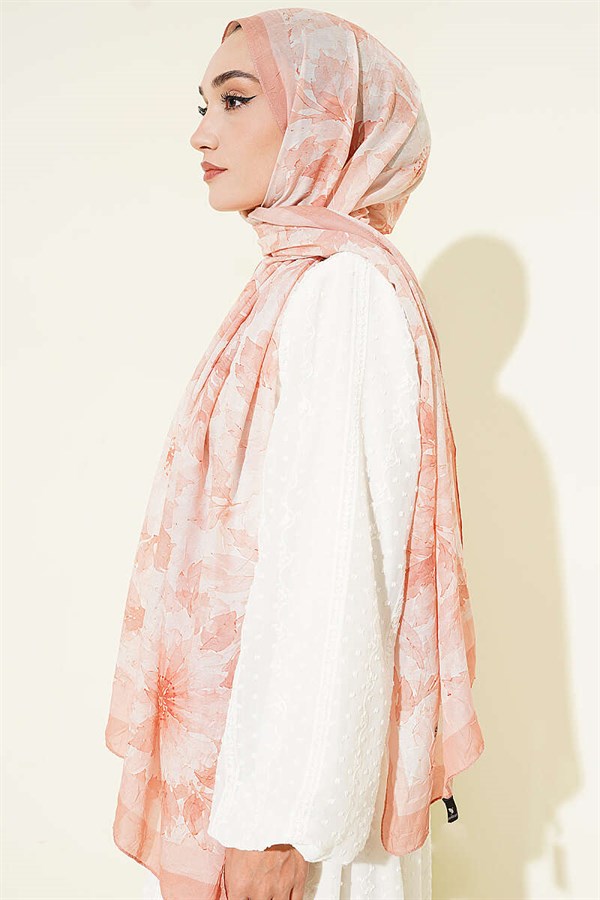 Pastel Floral Bamboo Crush Shawl Salmon