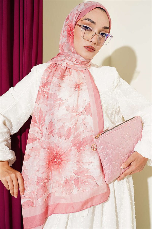 Pastel Floral Bamboo Crush Shawl Baby Pink