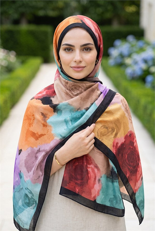 Pastel Rose Patterned Scarf Series Burgundy