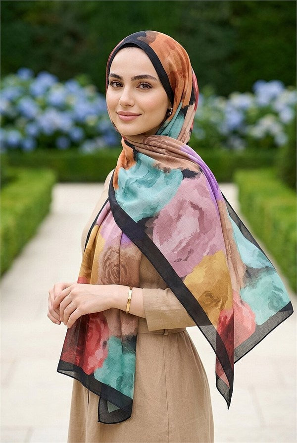 Pastel Rose Patterned Scarf Series Burgundy
