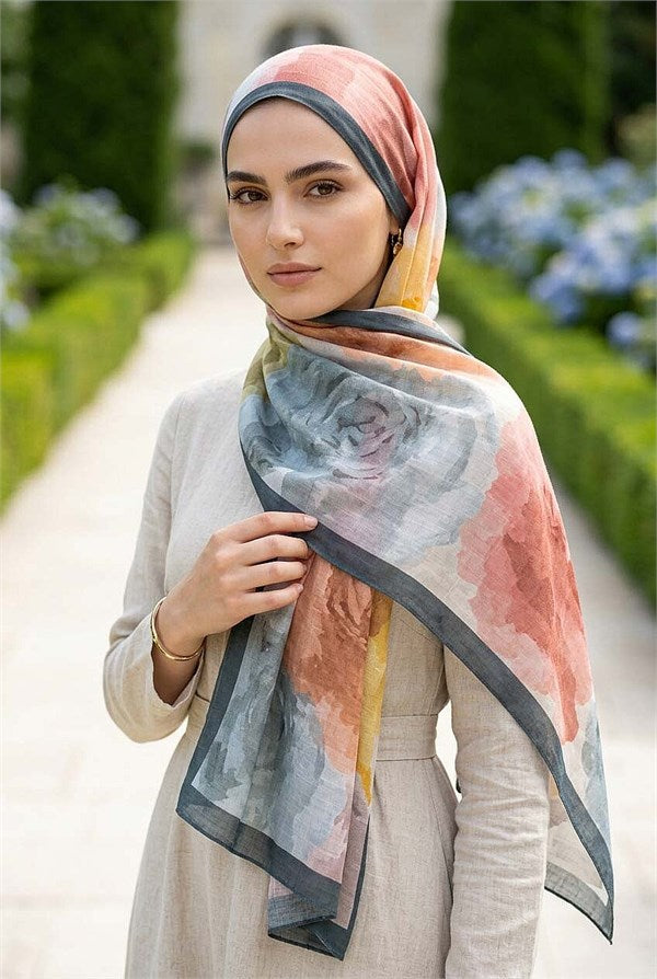 Pastel Rose Patterned Scarf Series, Smoke Gray