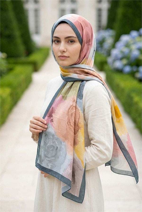 Pastel Rose Patterned Scarf Series, Smoke Gray