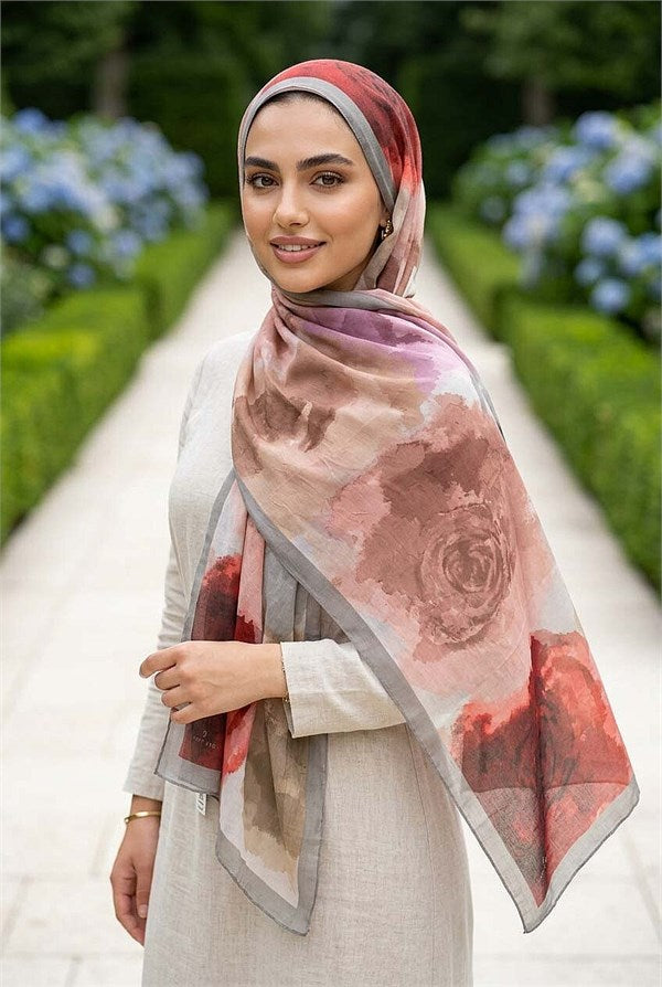 Pastel Rose Patterned Scarf Series Grey