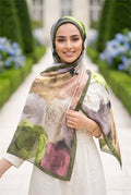 Pastel Rose Patterned Scarf Series Khaki