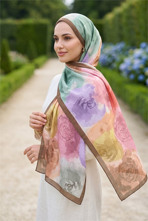 Pastel Rose Patterned Scarf Series Coffee