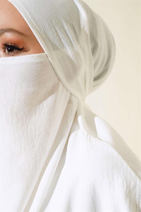 Wide Abaya with Veil White
