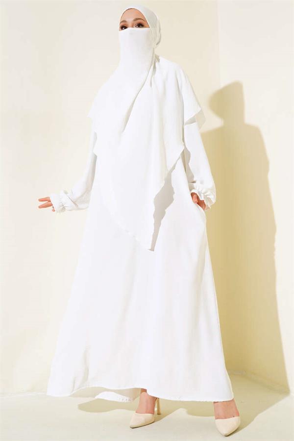 Wide Abaya with Veil White