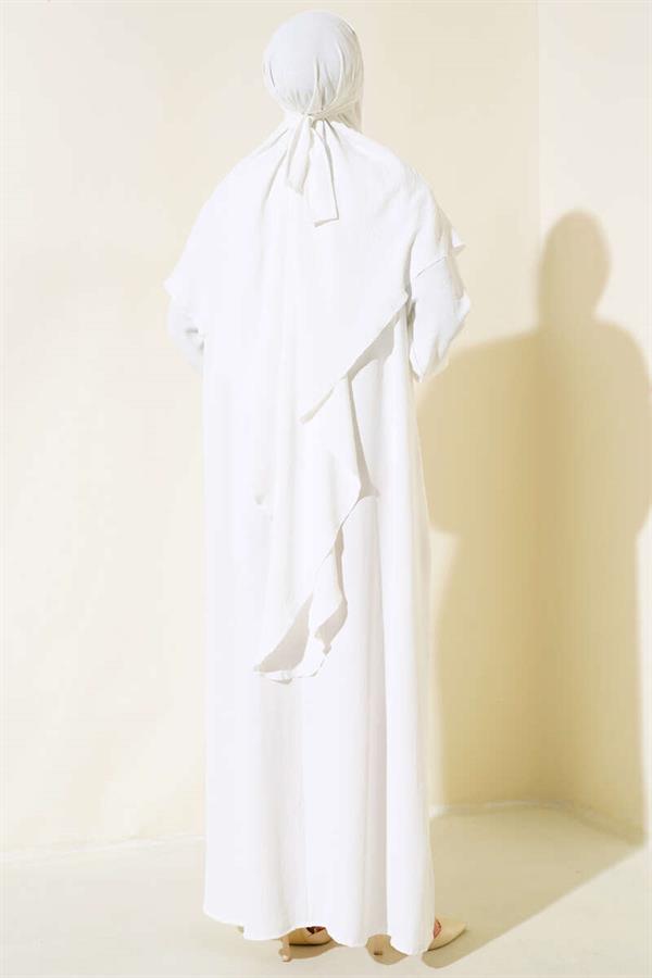 Wide Abaya with Veil White