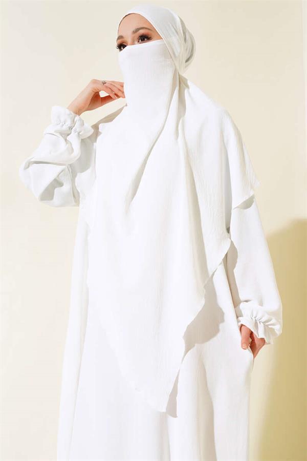 Wide Abaya with Veil White