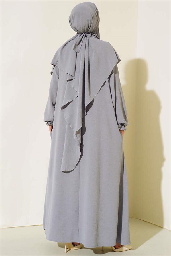 Wide Abaya with Veil Gray