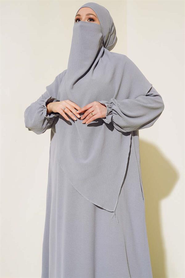 Wide Abaya with Veil Gray