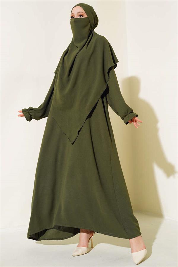 Wide Abaya with Veil Khaki