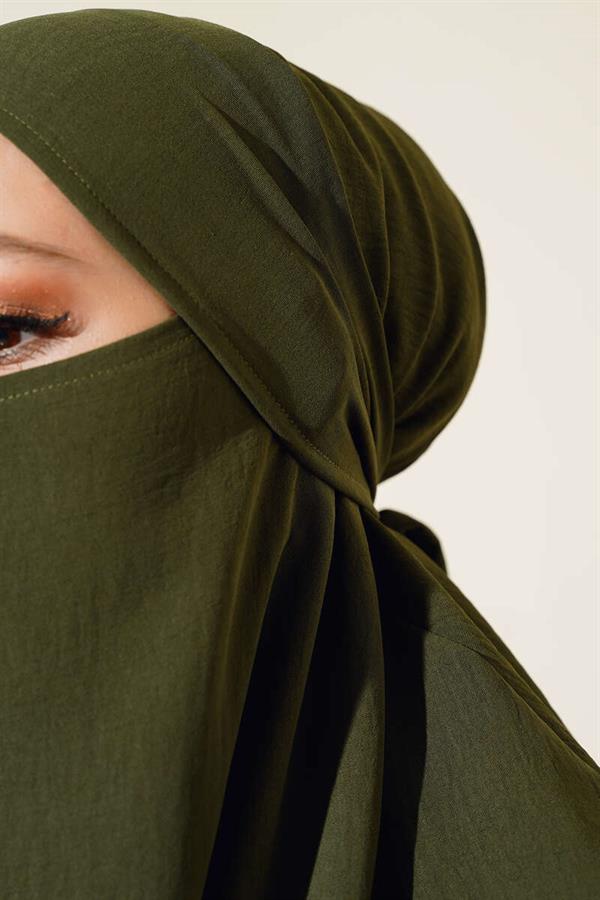 Wide Abaya with Veil Khaki