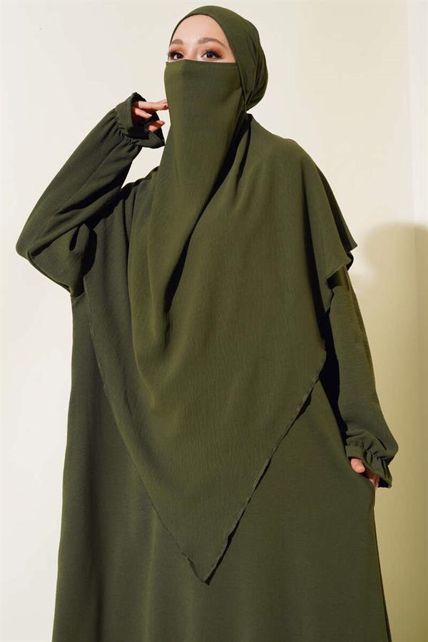 Wide Abaya with Veil Khaki