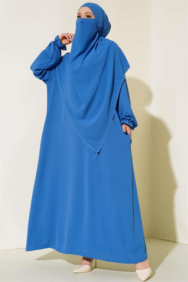 Wide Abaya with Veil Indigo