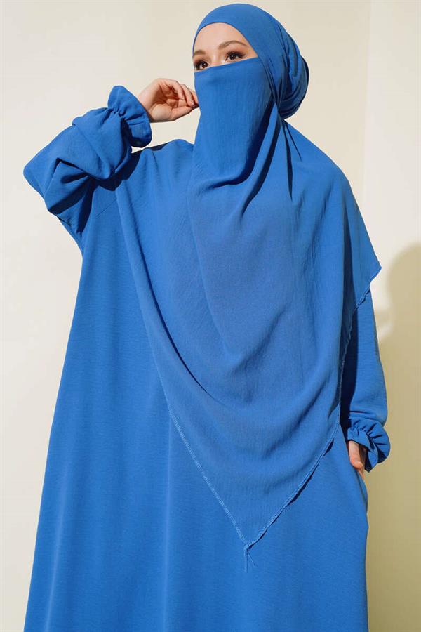 Wide Abaya with Veil Indigo