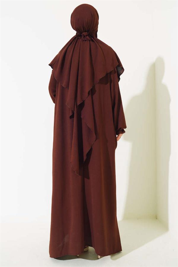 Wide Abaya with Veil Brown