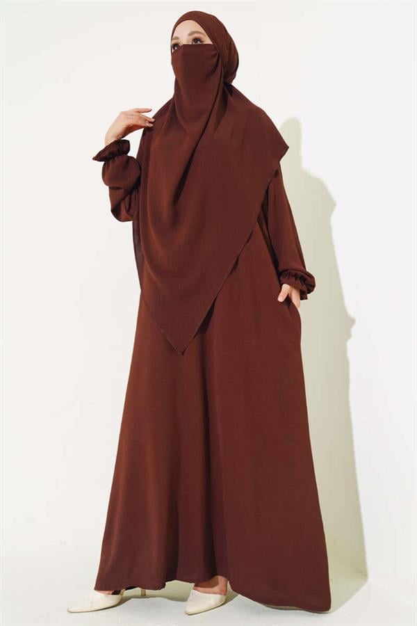 Wide Abaya with Veil Brown