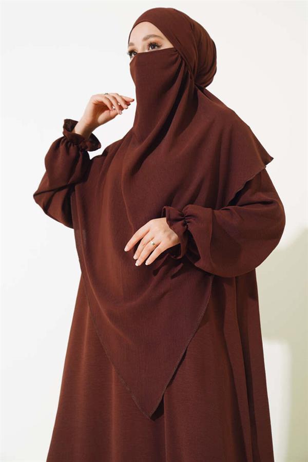 Wide Abaya with Veil Brown