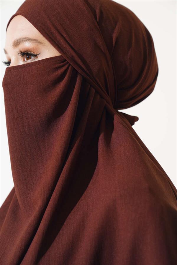 Wide Abaya with Veil Brown
