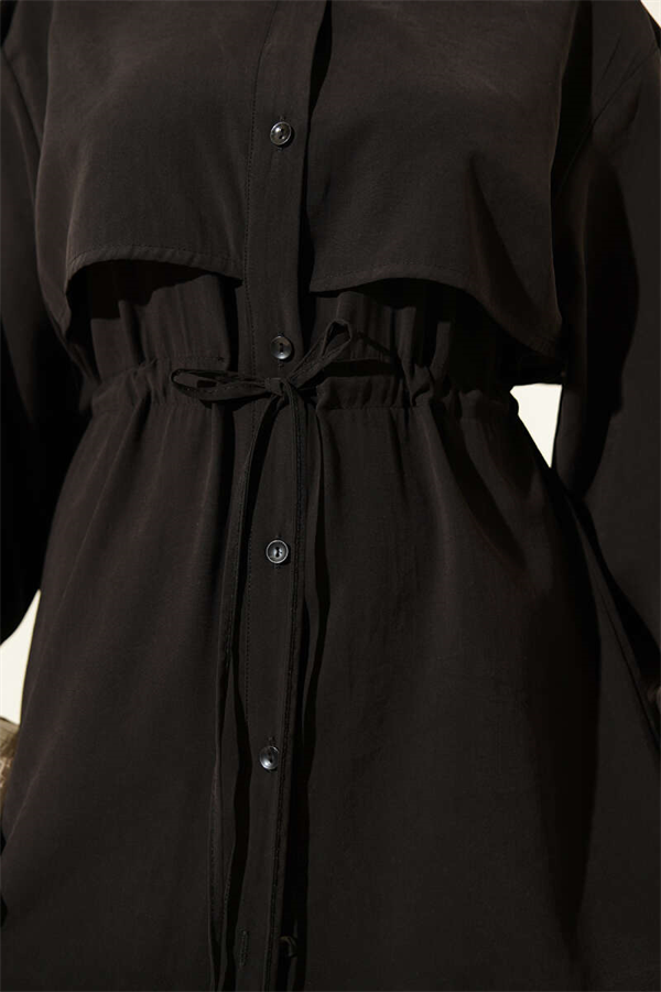 Cape with Waist Tunnel Modal 2 Piece Set, Black
