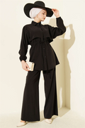 Cape with Waist Tunnel Modal 2 Piece Set, Black