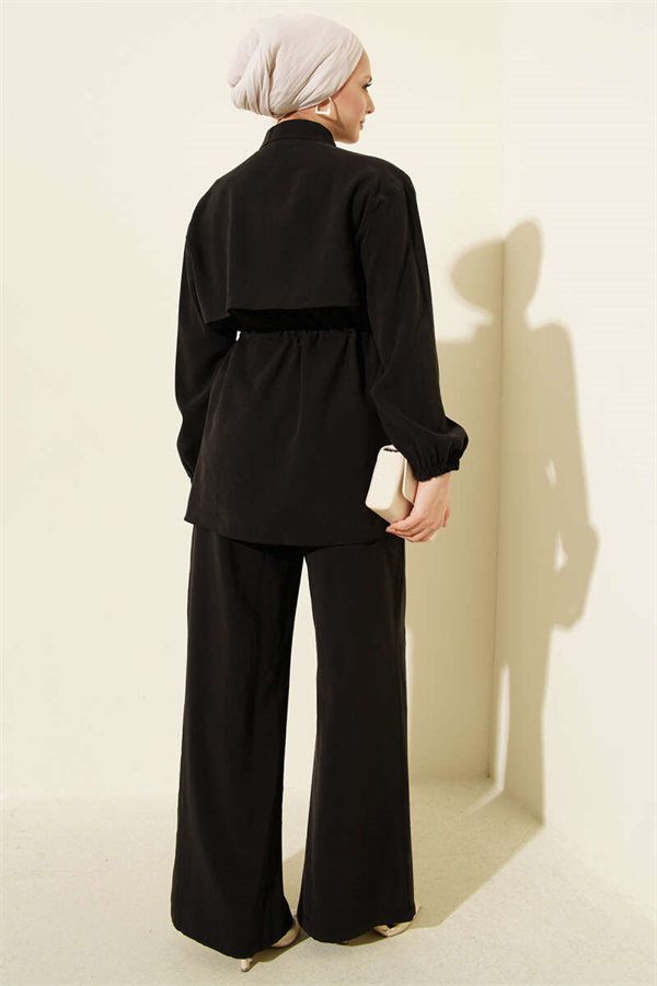 Cape with Waist Tunnel Modal 2 Piece Set, Black