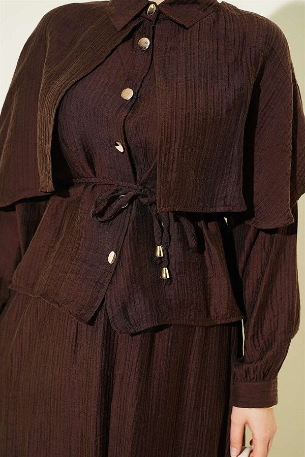 Cape, Blouse and Skirt 2 Piece Set, Coffee