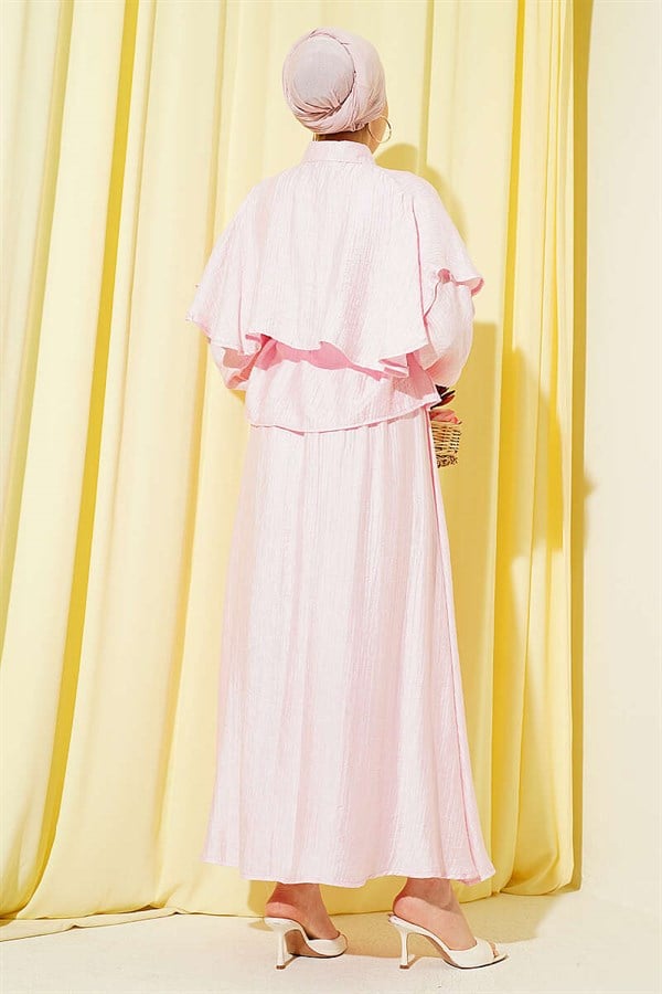 2 Piece Set: Cape, blouse, and skirt, pink.