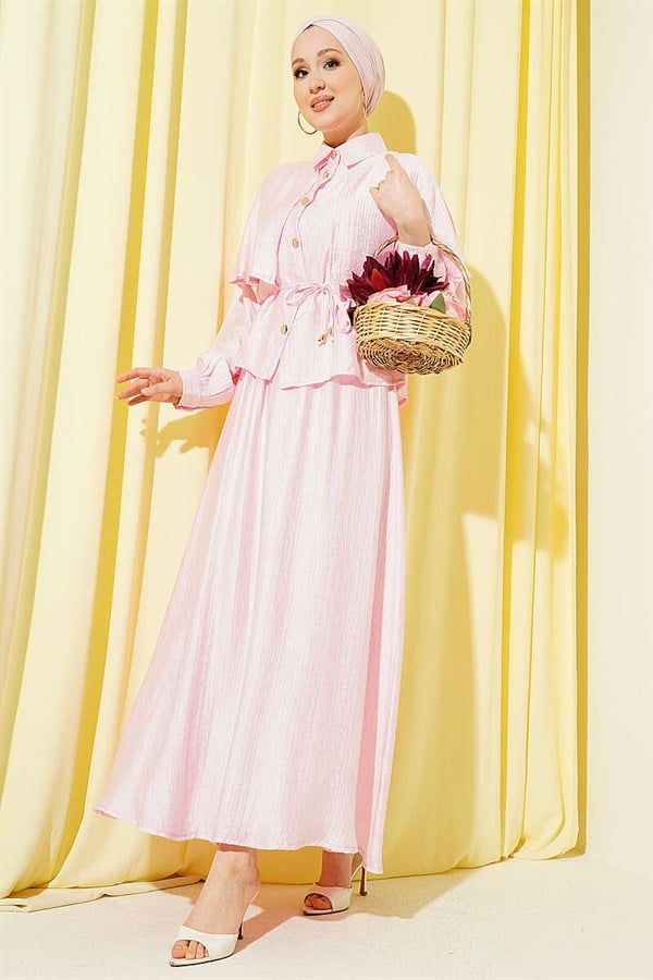 2 Piece Set: Cape, blouse, and skirt, pink.