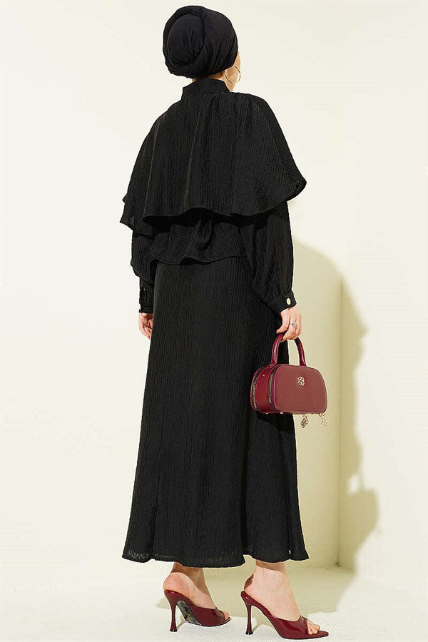 Cape, Blouse and Skirt 2 Piece Set, Black